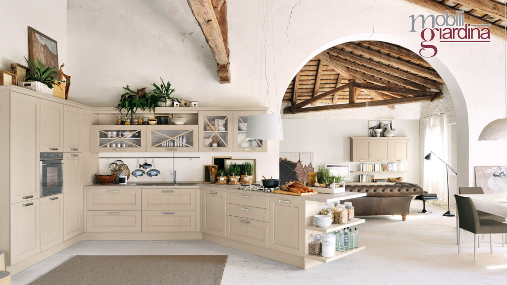 cucina agnese in legno chiaro e penisola angolare