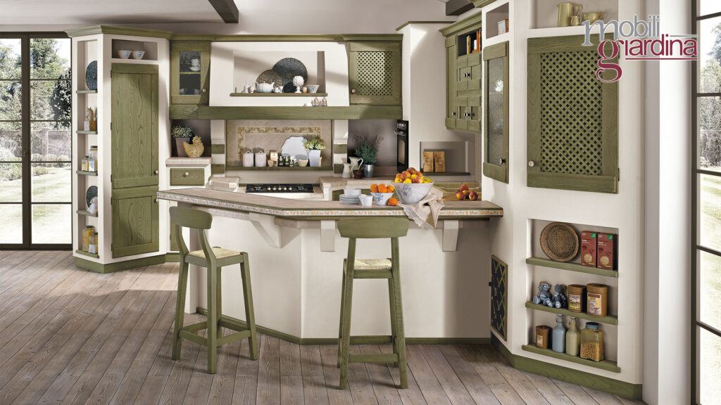 cucina anita con sportelli in legno verde