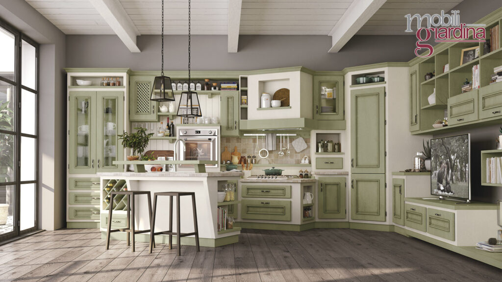 cucina beatrice con sportelli in legno verde