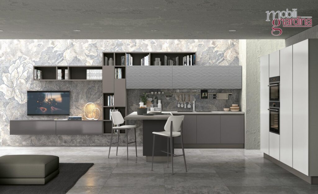 cucina clover in grigio vista frontale