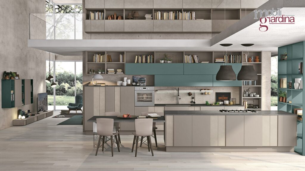 cucina creativa in grigio e azzurro