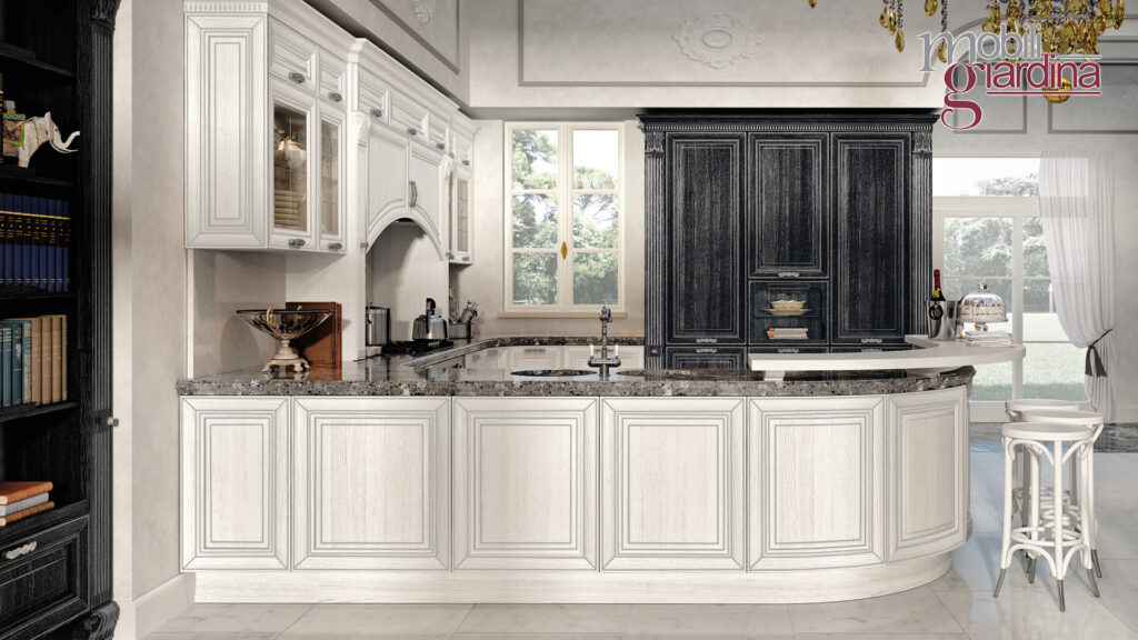 cucina pantheon con penisola in marmo nero