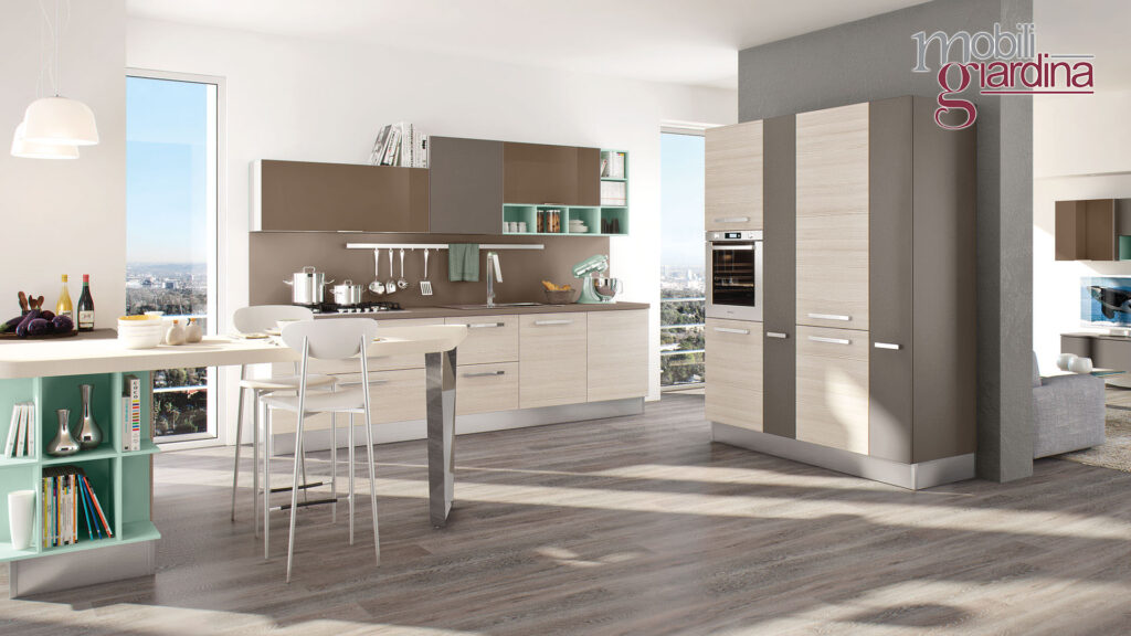 cucina swing con particolari in marrone scuro