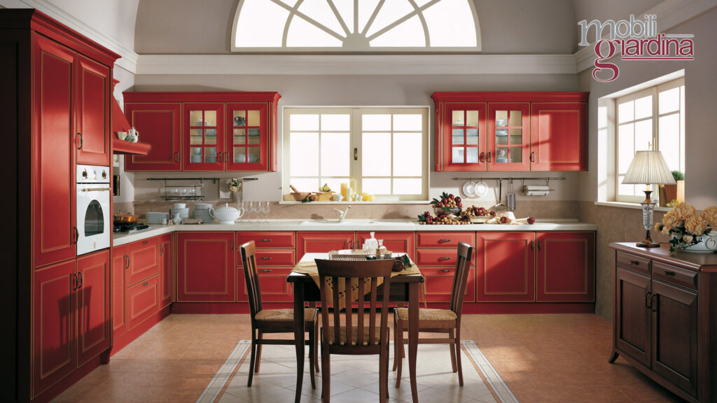 cucina velia laccata in legno rosso